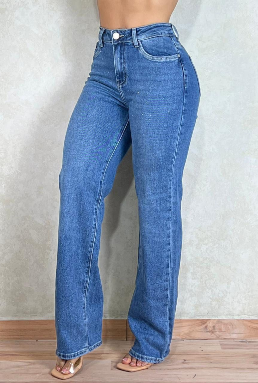 Jean Straight Azul Medio con Brillos Most Wanted