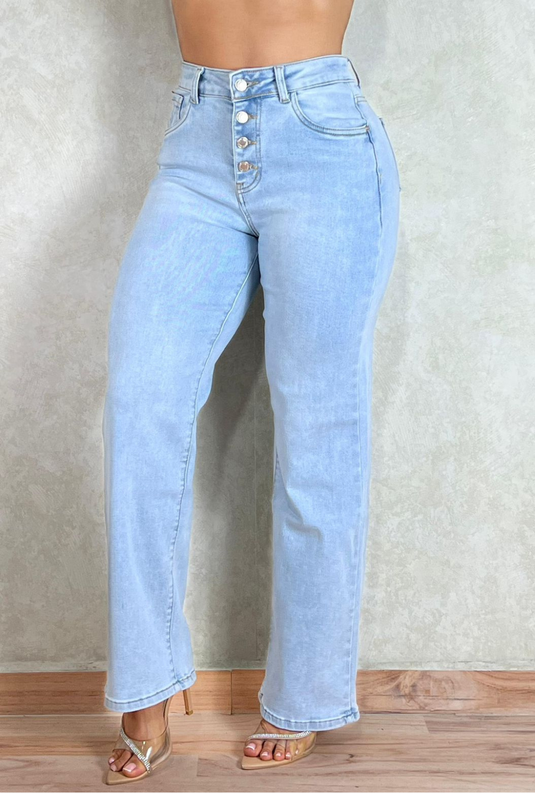 Jeans Straight Ancho Polo Club – Azul Claro con Botones