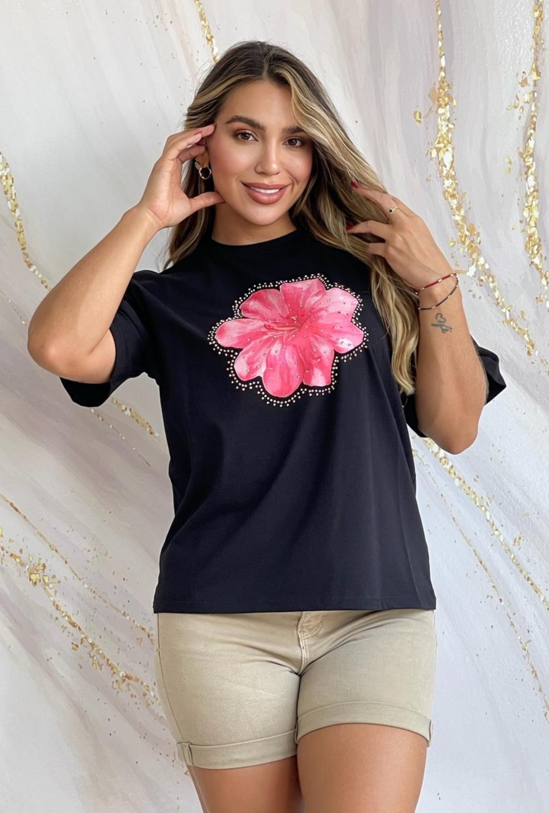 Camiseta Oversize con Estampado Flor de Loto