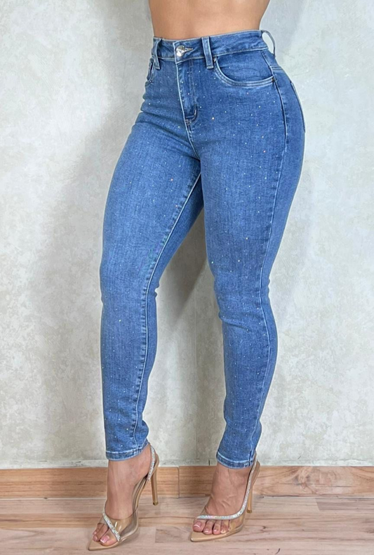 Jean Skinny Azul Medio con Brillos  – Most Wanted