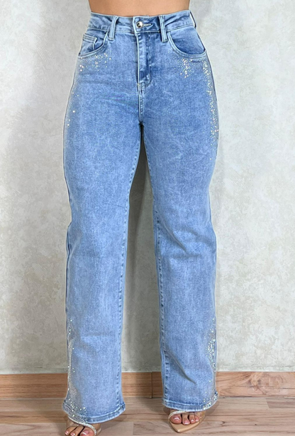 Jean Bota Ancha Straight con Brillos Laterales – Most Wanted