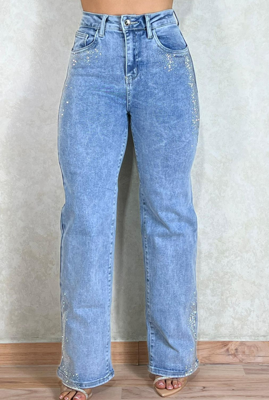 Jean Bota Ancha Straight con Brillos Laterales – Most Wanted