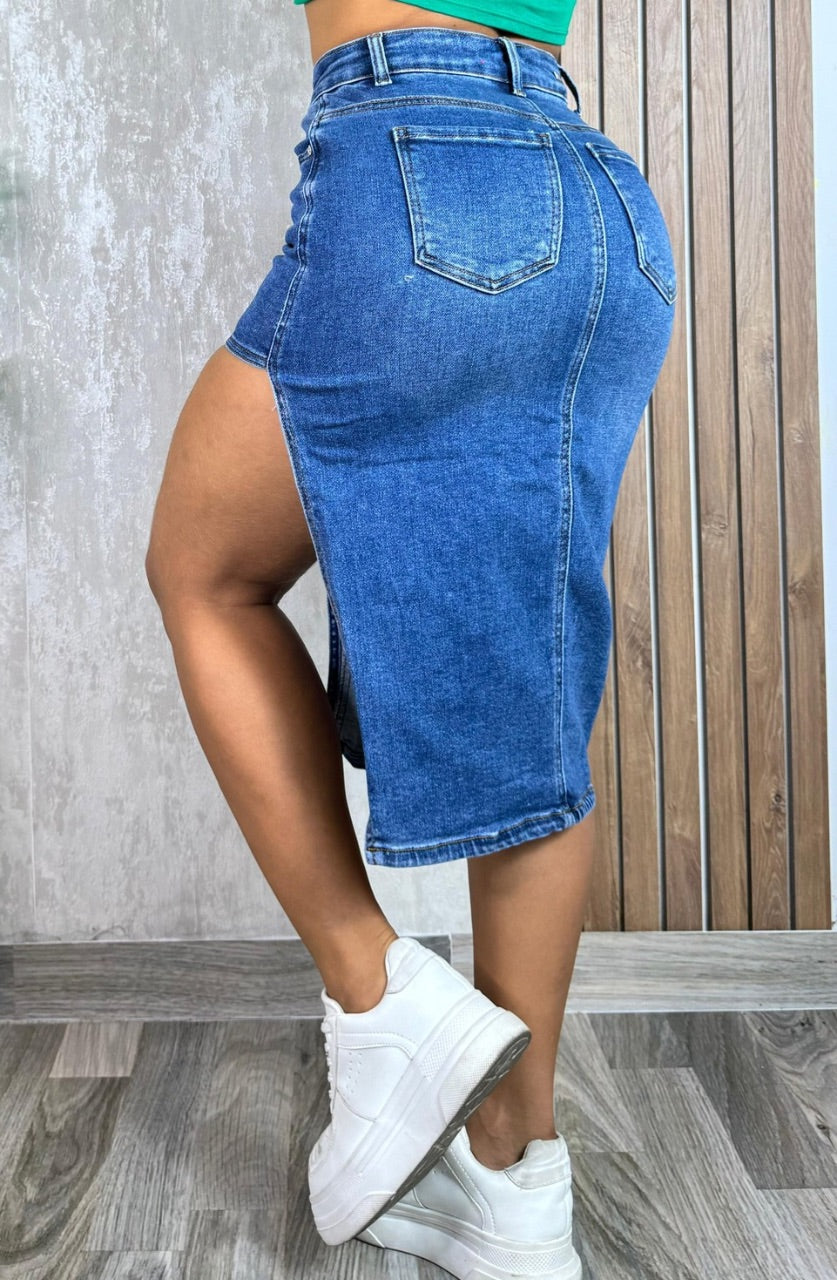 Falda denim abertura lateral