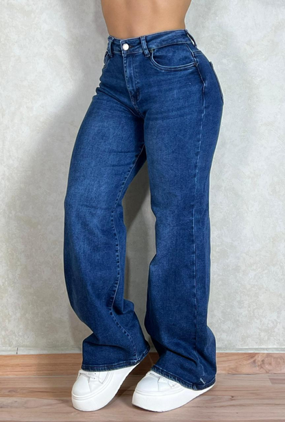 Jean Azul Oscuro Bota Recta Salvaje