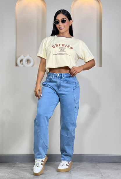 Jeans Barrel Tiro Alto Stretch