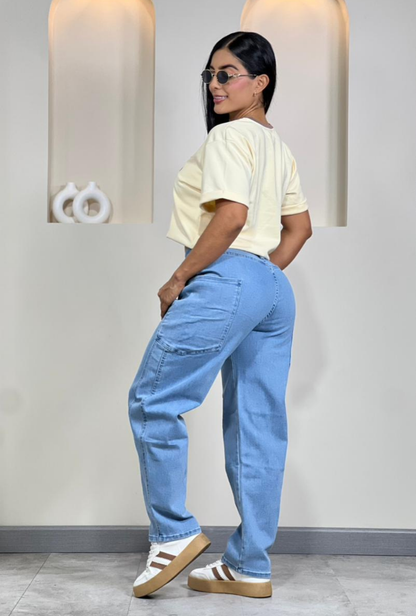 Jeans Barrel Tiro Alto Stretch