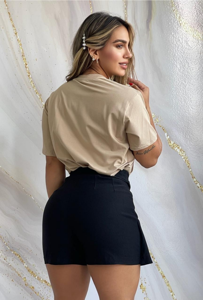 Camiseta Oversize en Tela Fría con Bordado Cocoa Rose