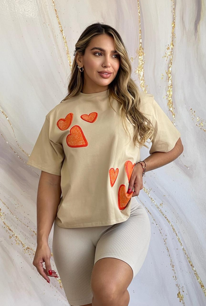 Camiseta Oversize con Estampado de Corazón