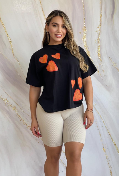 Camiseta Oversize con Estampado de Corazón