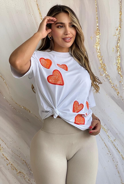 Camiseta Oversize con Estampado de Corazón