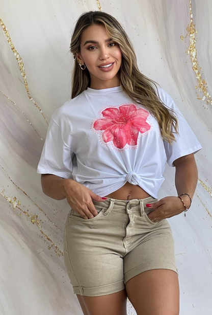 Camiseta Oversize con Estampado Flor de Loto