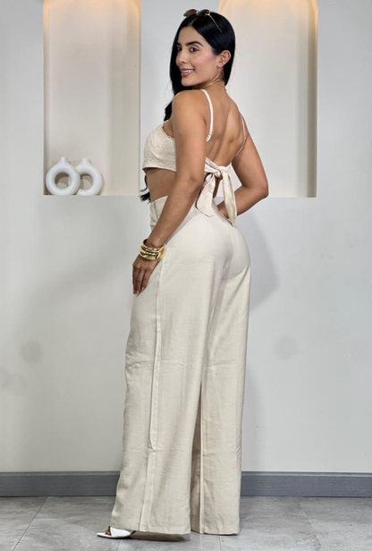 Set Casual Elegante Dama Crop Top Halter y Pantalón