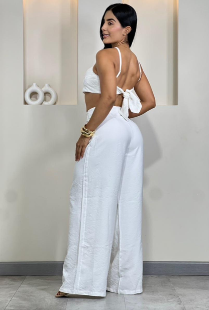 Set Casual Elegante Dama Crop Top Halter y Pantalón