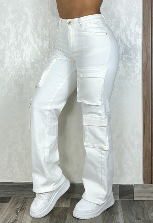 Jean Popsugar Cargo Blanco Multibolsillos