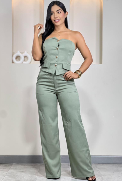 Set Strapless y Pantalón Tiro Alto Palazzo