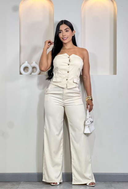 Set Strapless y Pantalón Tiro Alto Palazzo